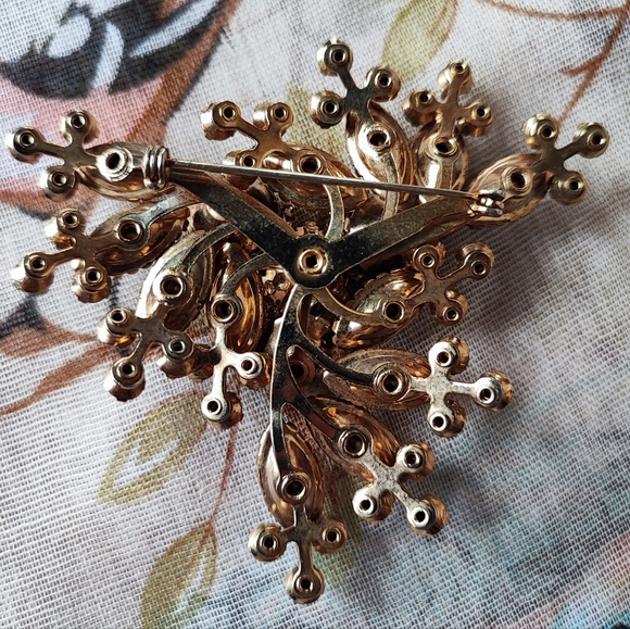 Huge Root Beer Brown Dark Topaz AB Riveted Fang Prong Setting Vintage Brooch - Picture 2 of 9